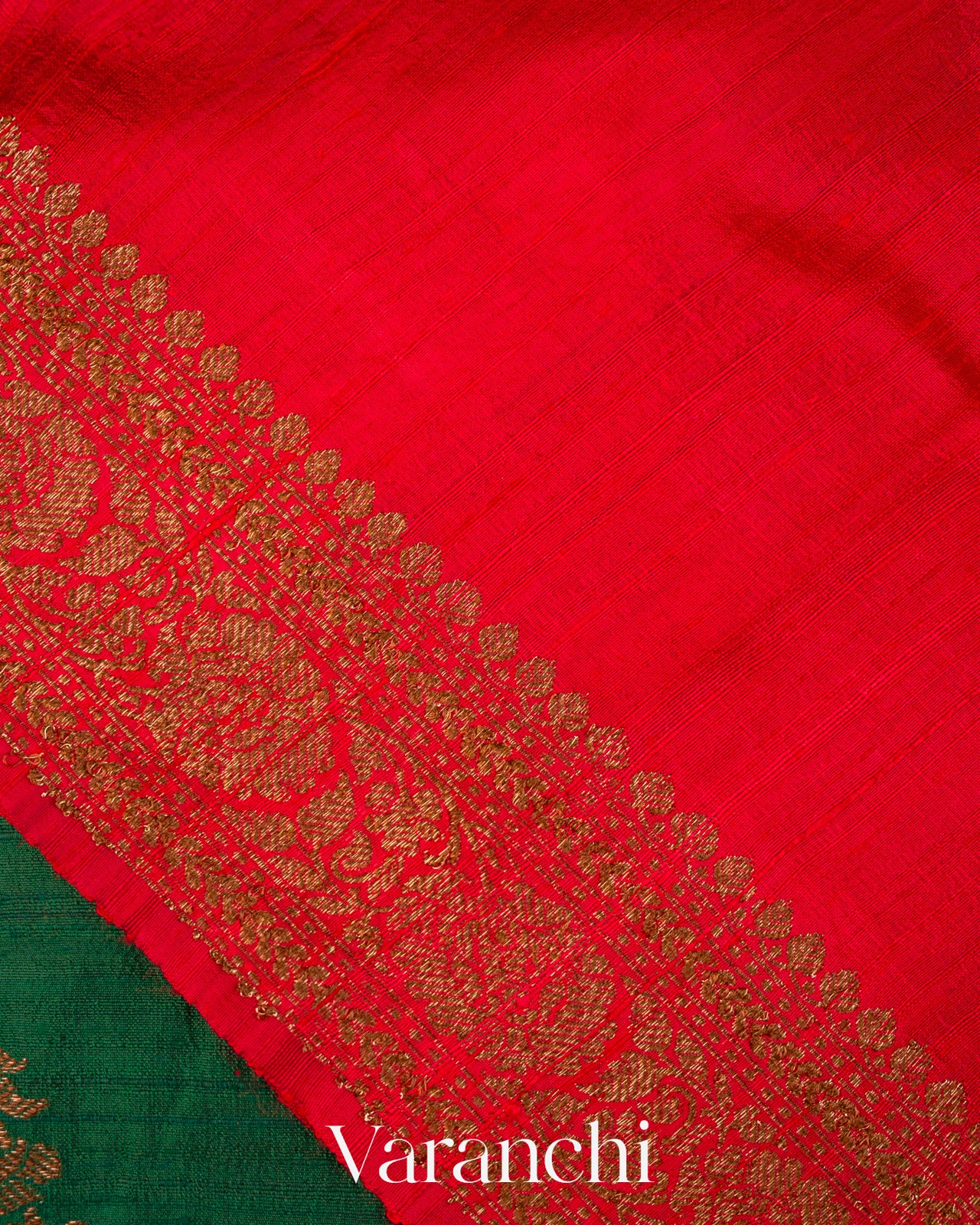 Bottle Green Floral Lehariya Pure Raw Silk Handloom Saree