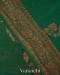 Bottle Green Floral Lehariya Pure Raw Silk Handloom Saree