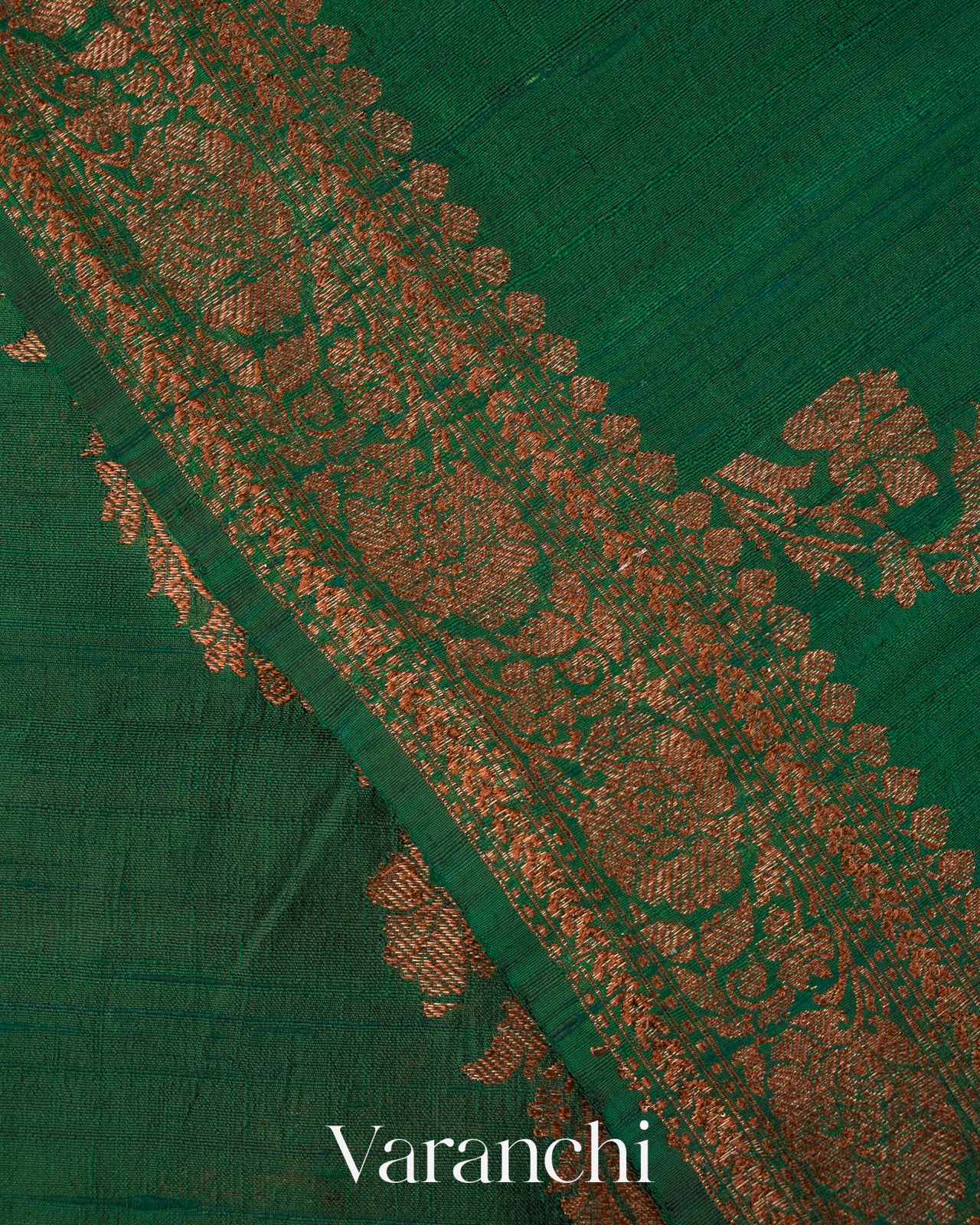 Bottle Green Floral Lehariya Pure Raw Silk Handloom Saree