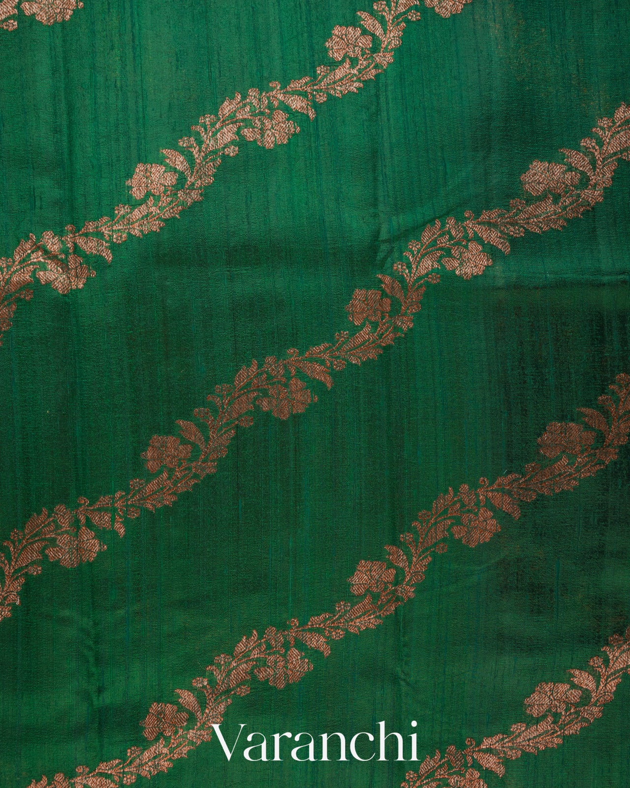 Bottle Green Floral Lehariya Pure Raw Silk Handloom Saree