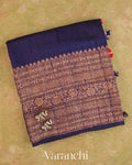 Navy Blue Pure Raw Silk Handloom Saree