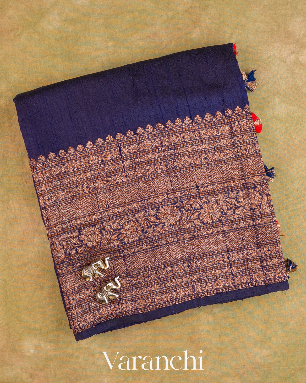 Navy Blue Pure Raw Silk Handloom Saree