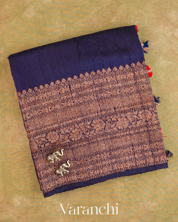 Navy Blue Pure Raw Silk Handloom Saree
