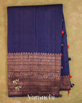 Navy Blue Pure Raw Silk Handloom Saree