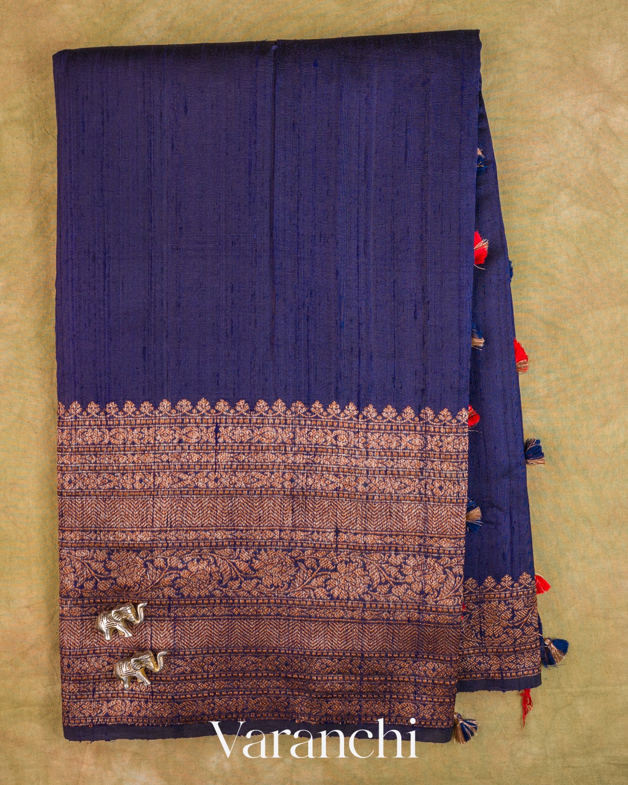 Navy Blue Pure Raw Silk Handloom Saree