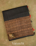 Jet Black Pure Raw Silk Handloom Saree