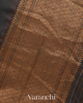 Jet Black Pure Raw Silk Handloom Saree