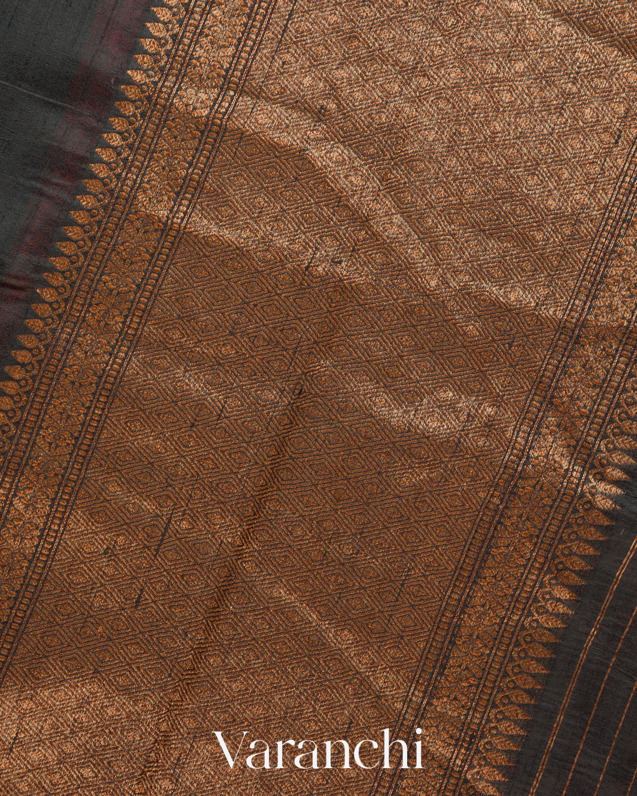 Jet Black Pure Raw Silk Handloom Saree