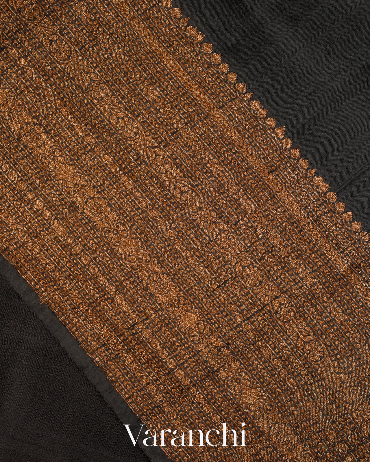 Jet Black Pure Raw Silk Handloom Saree
