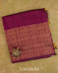 Purple Wine Pure Raw Silk Handloom Saree