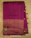 Purple Wine Pure Raw Silk Handloom Saree