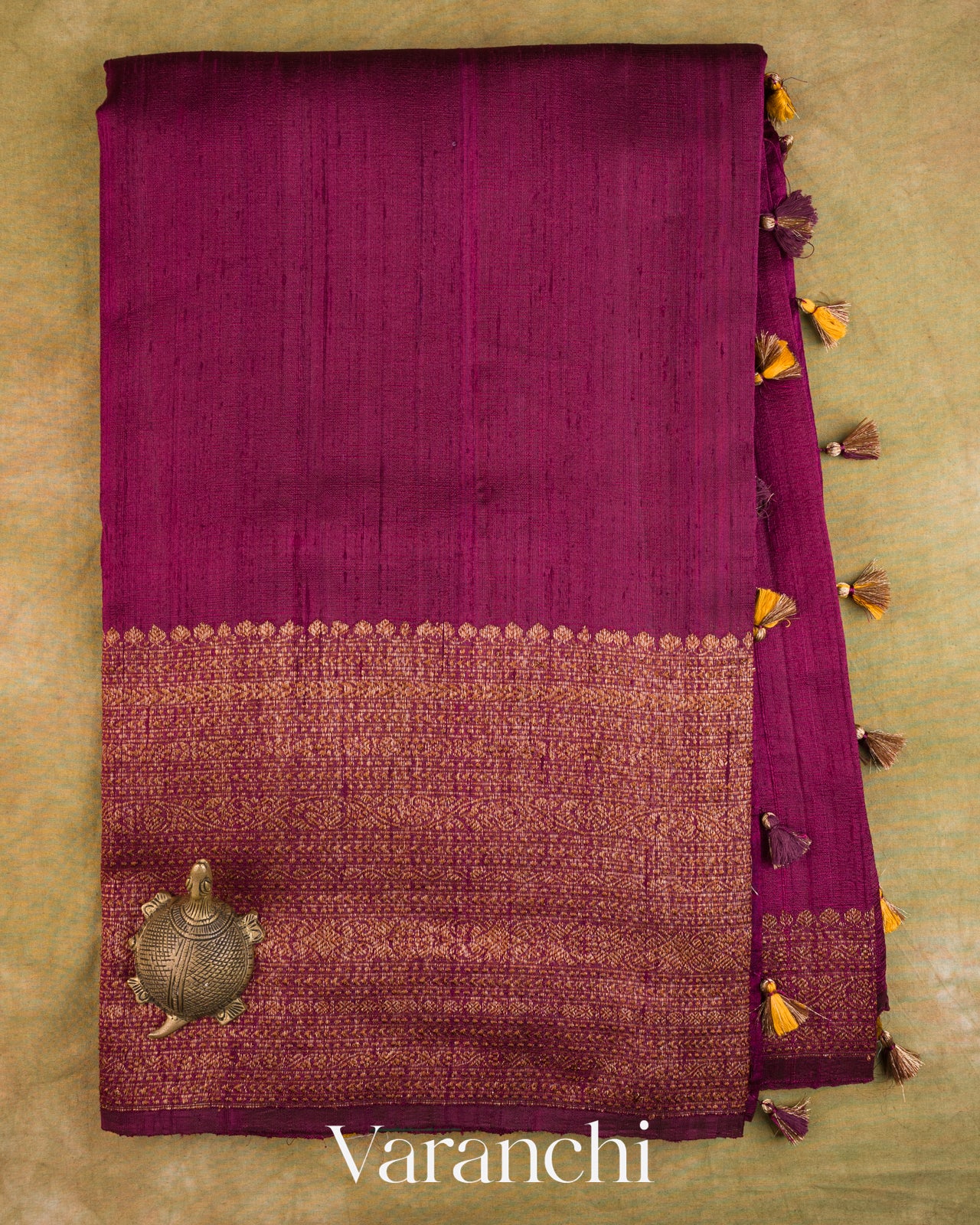 Purple Wine Pure Raw Silk Handloom Saree