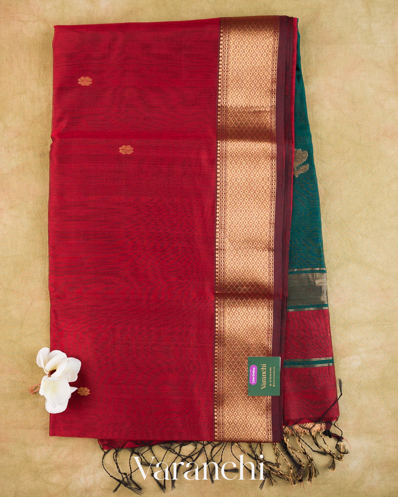 Maroon Pure Maheshwari Silk Cotton Handloom Saree