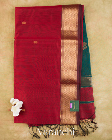 Maroon Pure Maheshwari Silk Cotton Handloom Saree