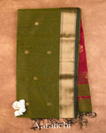 Olive Green Pure Maheshwari Silk Cotton Handloom Saree