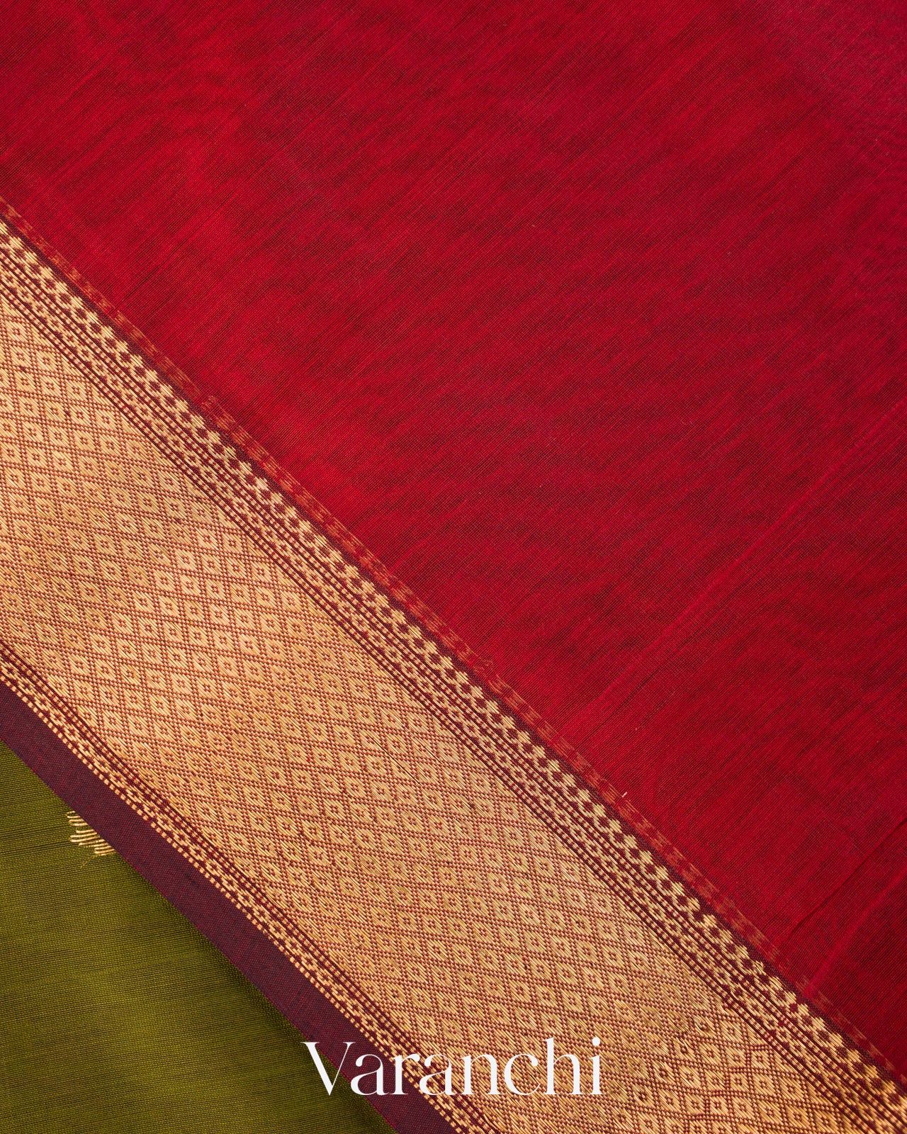 Olive Green Pure Maheshwari Silk Cotton Handloom Saree