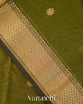 Olive Green Pure Maheshwari Silk Cotton Handloom Saree
