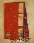 Rust Orange Pure Maheshwari Silk Cotton Handloom Saree