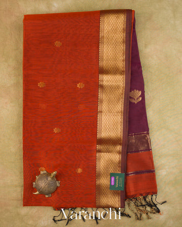 Rust Orange Pure Maheshwari Silk Cotton Handloom Saree