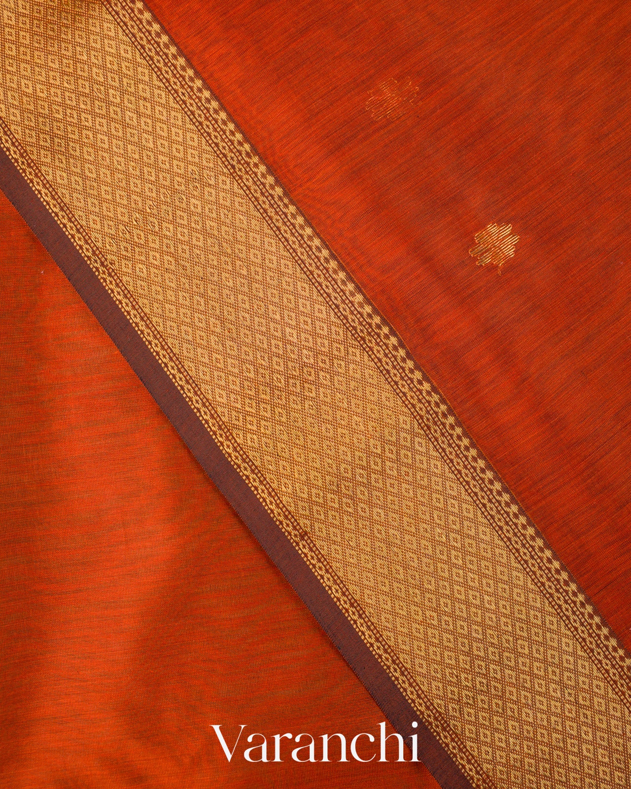 Rust Orange Pure Maheshwari Silk Cotton Handloom Saree