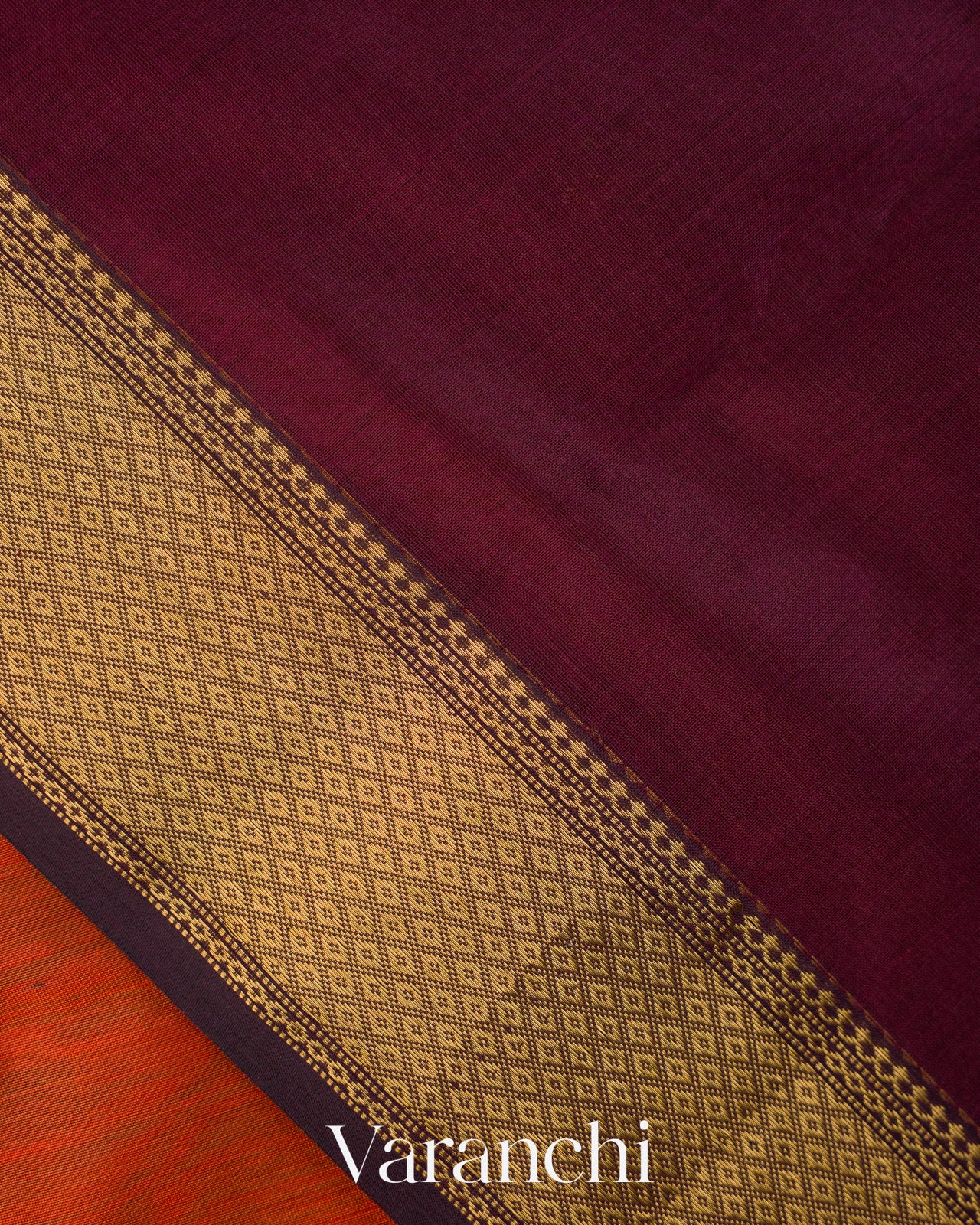 Rust Orange Pure Maheshwari Silk Cotton Handloom Saree