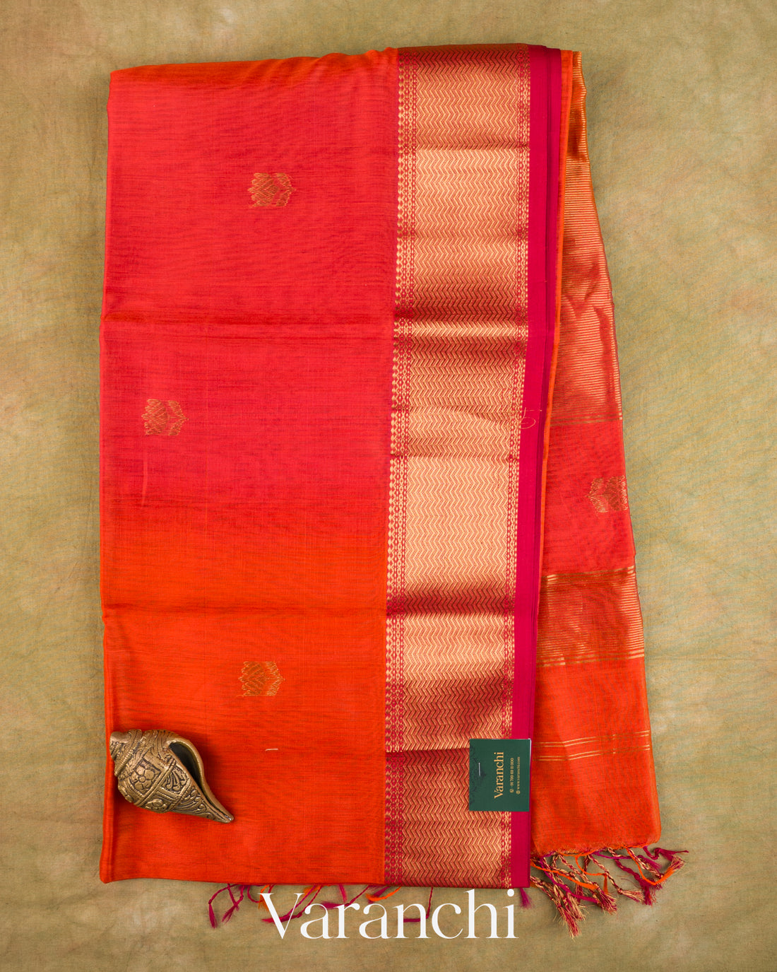 Orange Ombre -Dyed Pure Maheshwari Silk Cotton Handloom Saree