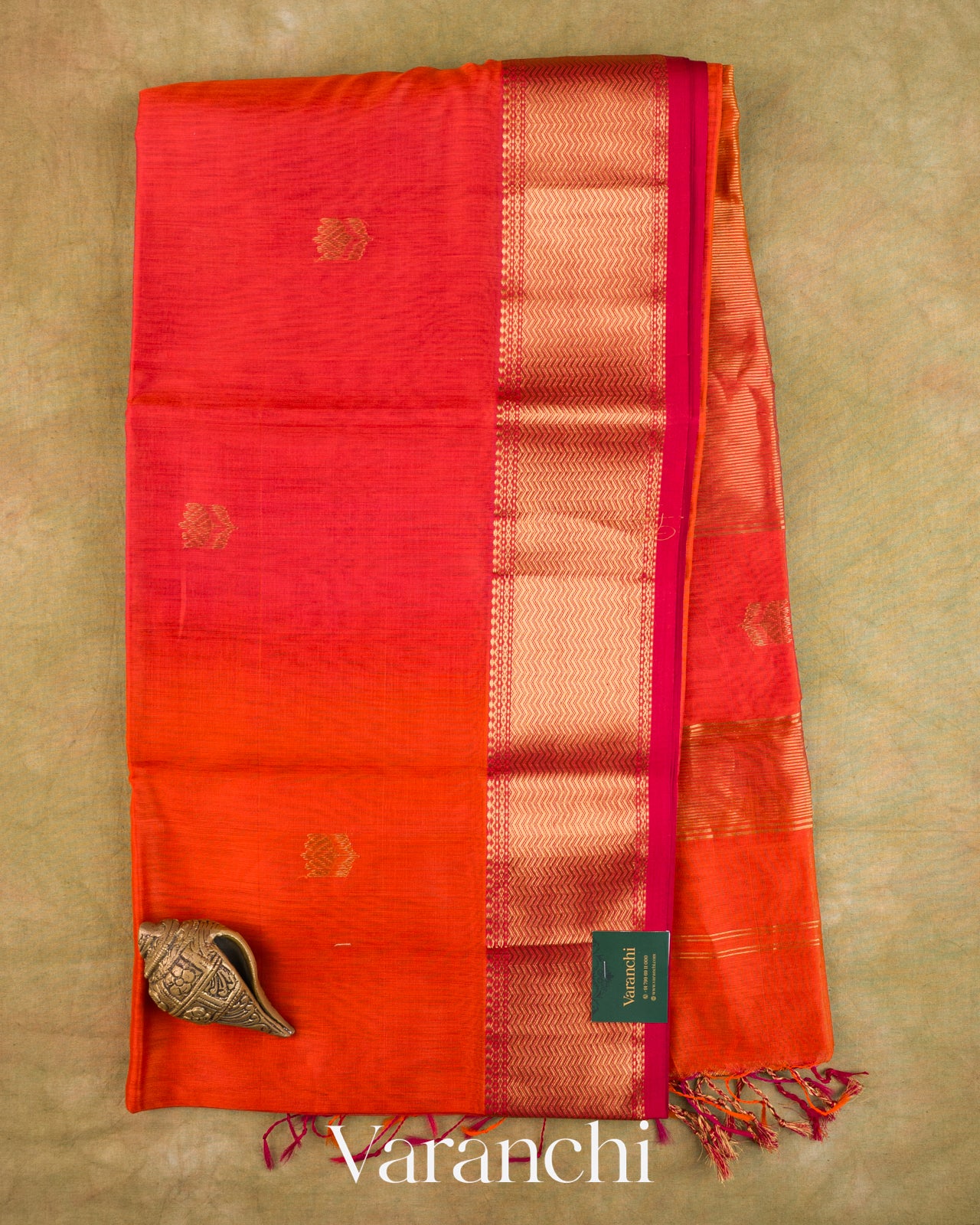 Orange Ombre -Dyed Pure Maheshwari Silk Cotton Handloom Saree