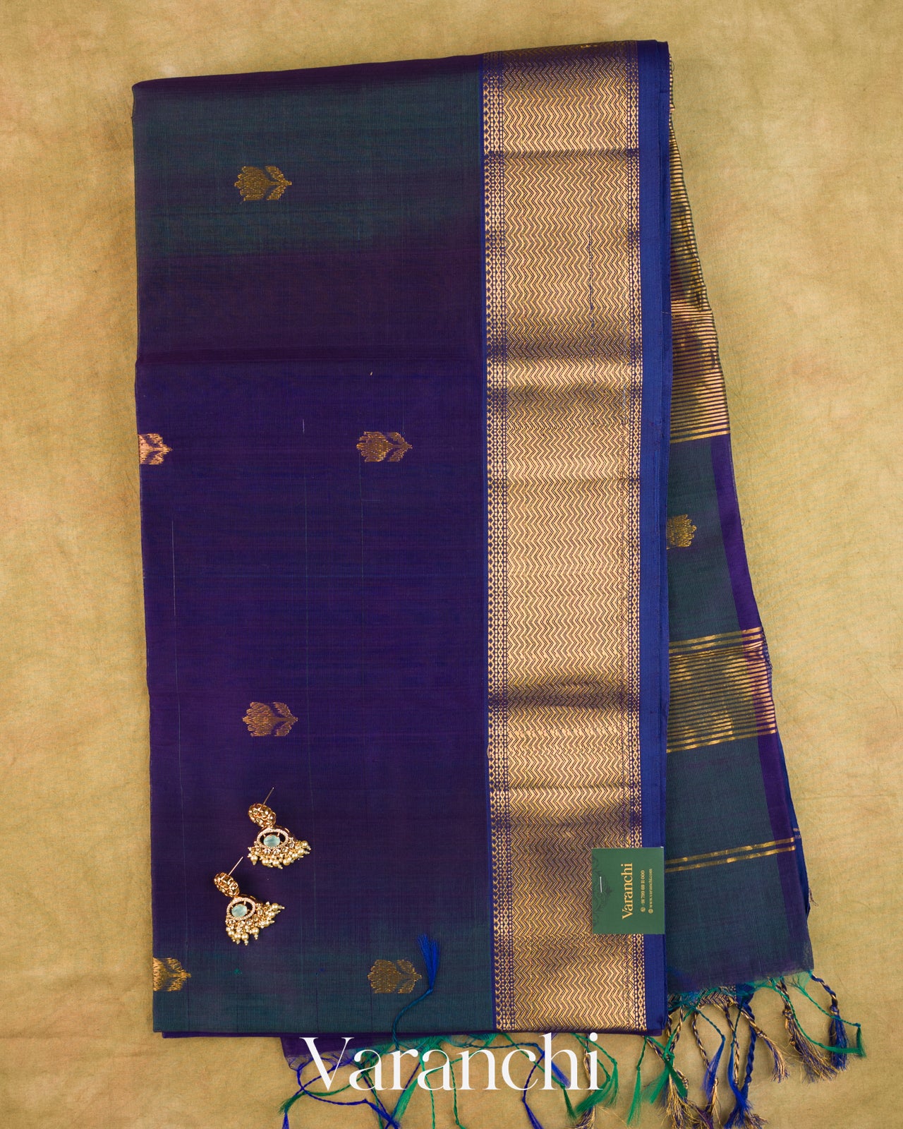 Navy Blue Ombre -Dyed Pure Maheshwari Silk Cotton Handloom Saree