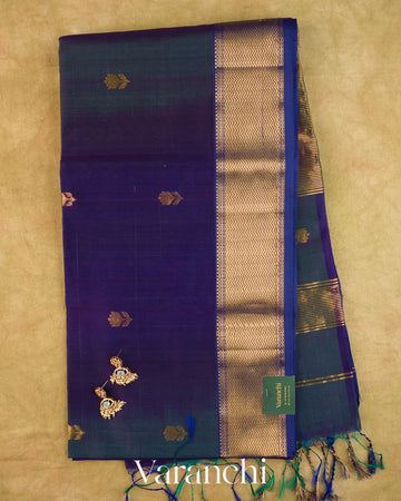 Navy Blue Ombre -Dyed Pure Maheshwari Silk Cotton Handloom Saree