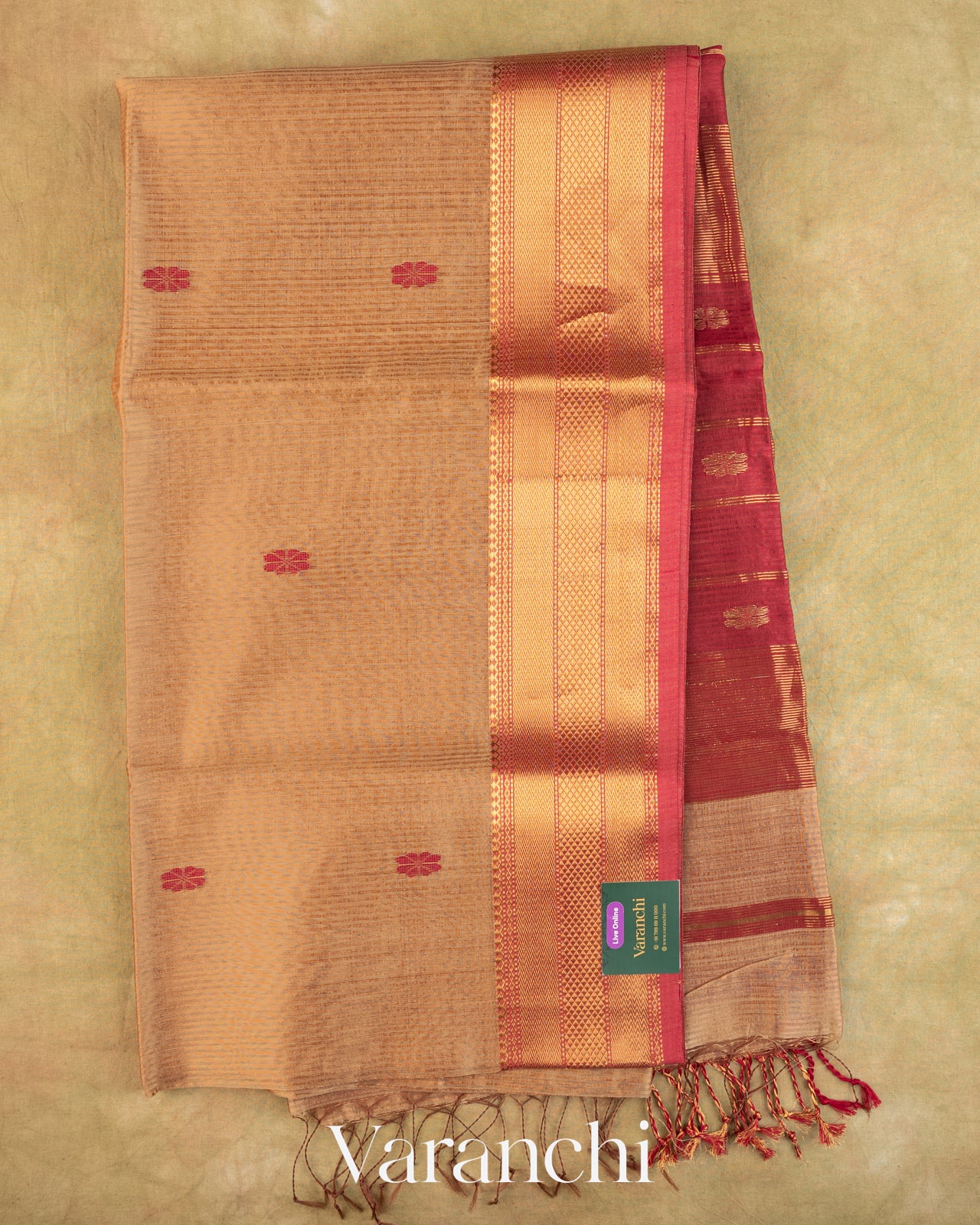 Beige Pure Maheshwari Silk Cotton Handloom Saree