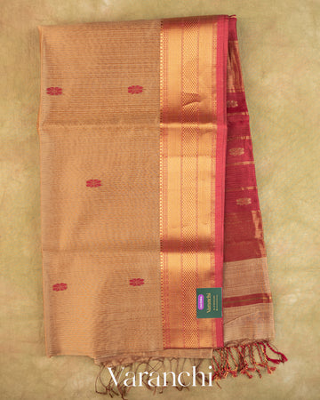 Beige Pure Maheshwari Silk Cotton Handloom Saree