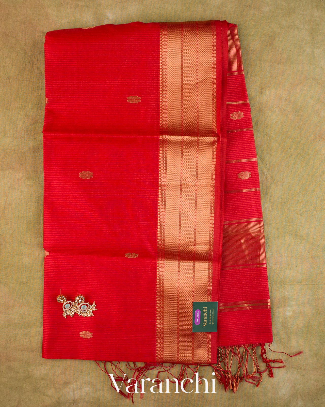 Tulip Red Pure Maheshwari Silk Cotton Handloom Saree