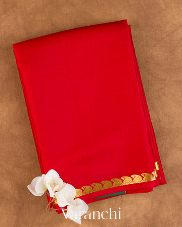 Bright Red Pure Mysore Crepe Silk Saree
