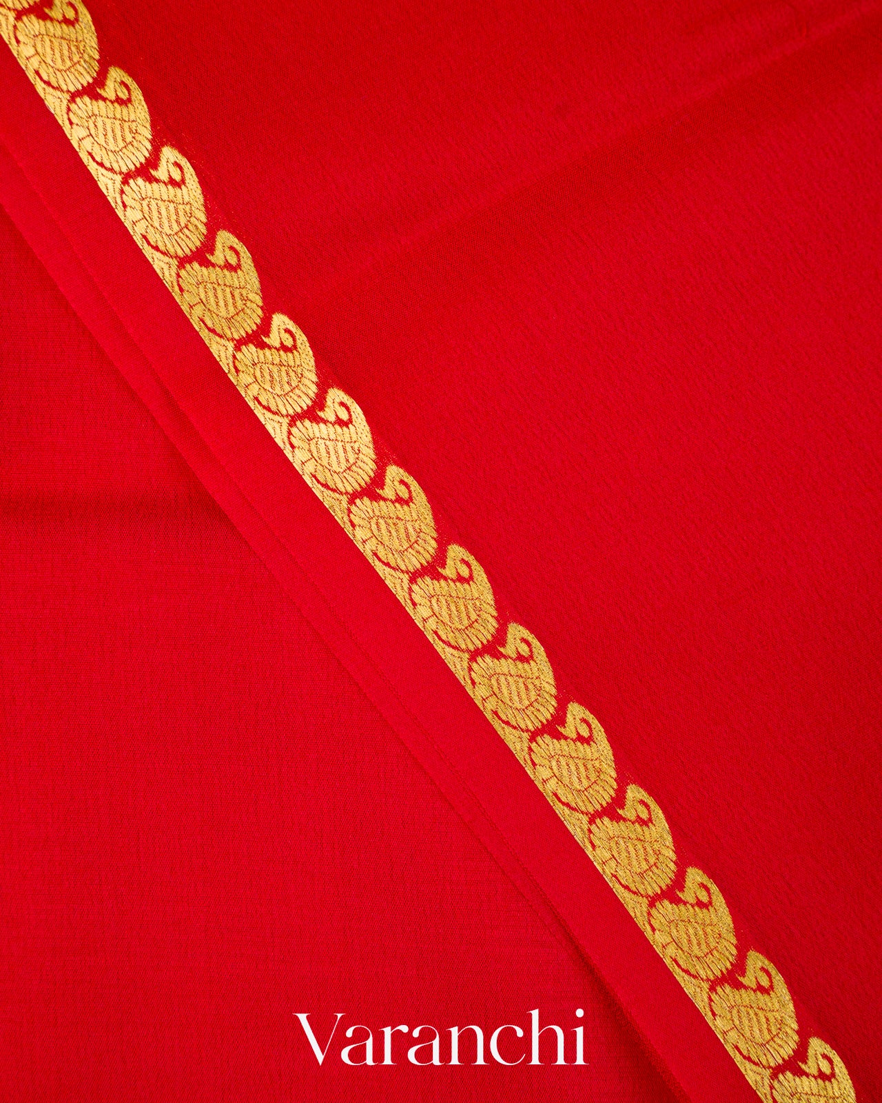 Bright Red Pure Mysore Crepe Silk Saree
