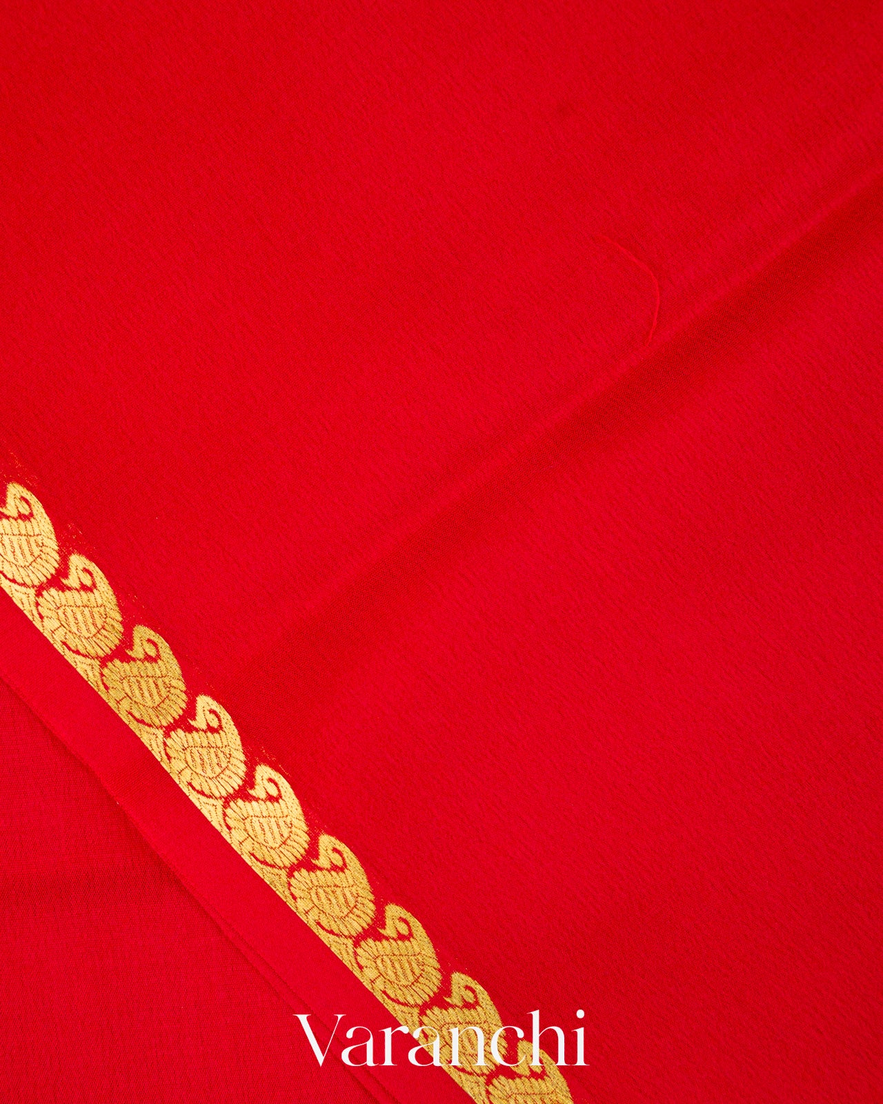Bright Red Pure Mysore Crepe Silk Saree