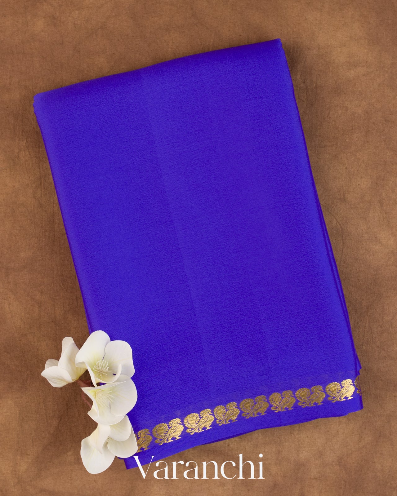 Royal Blue Pure Mysore Crepe Silk Saree