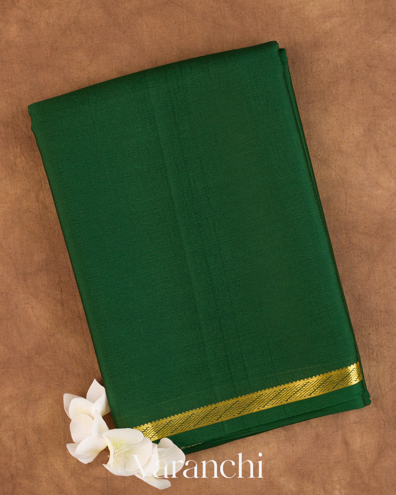 Bottle Green Pure Mysore Crepe Silk Saree