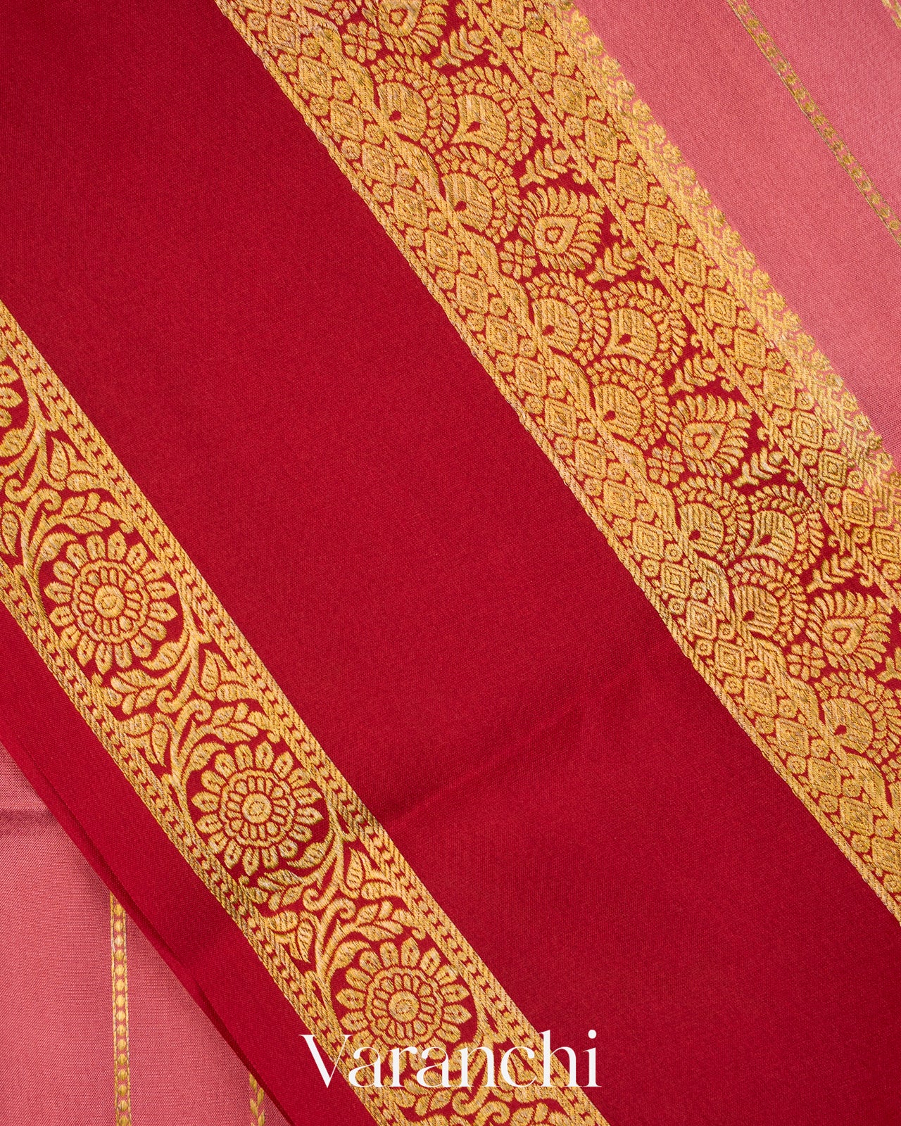 Dusty Rose Striped Pure Mysore Crepe Silk Saree