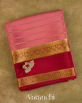 Dusty Rose Striped Pure Mysore Crepe Silk Saree