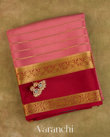 Dusty Rose Striped Pure Mysore Crepe Silk Saree