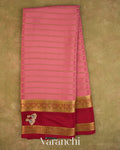 Dusty Rose Striped Pure Mysore Crepe Silk Saree