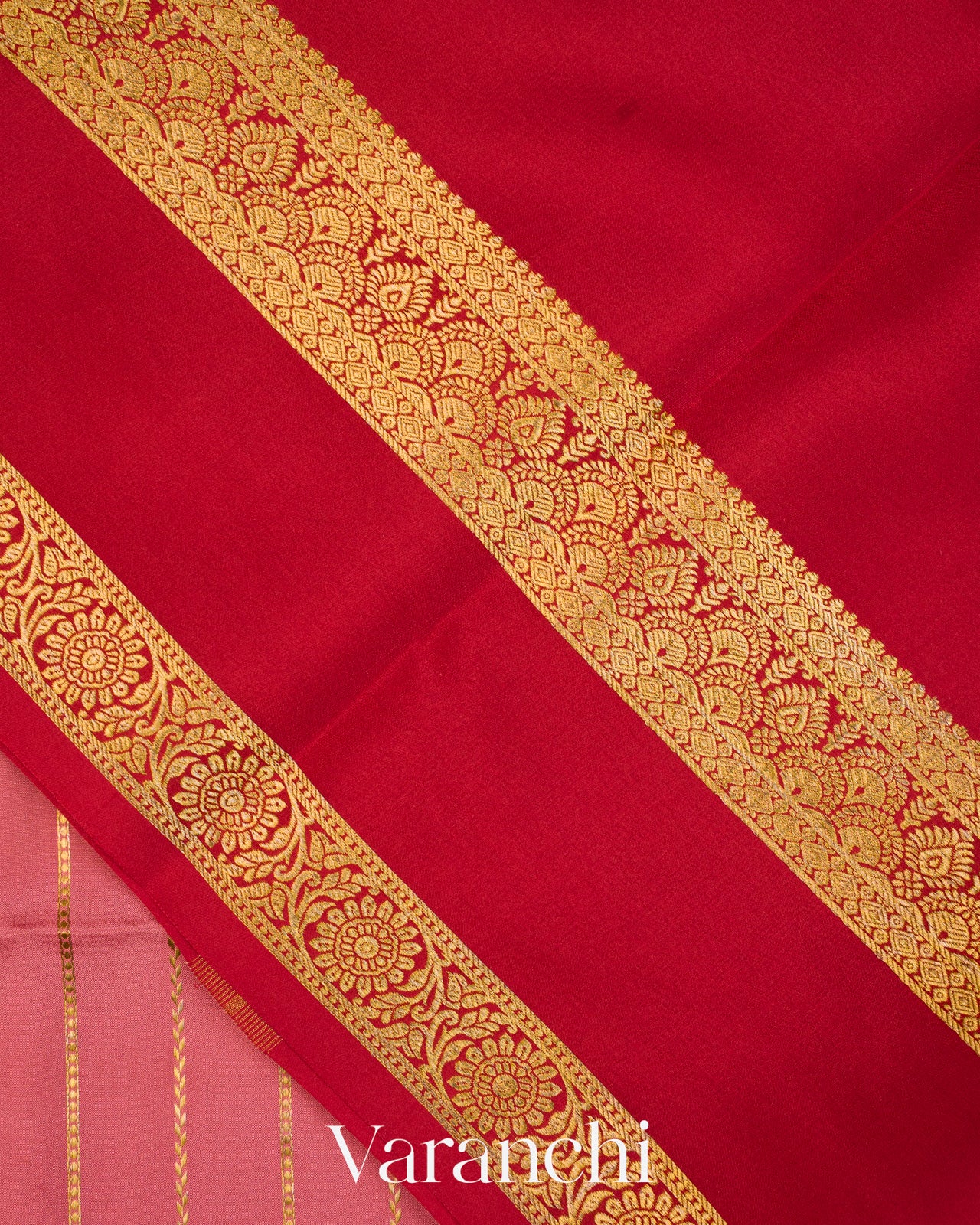 Dusty Rose Striped Pure Mysore Crepe Silk Saree
