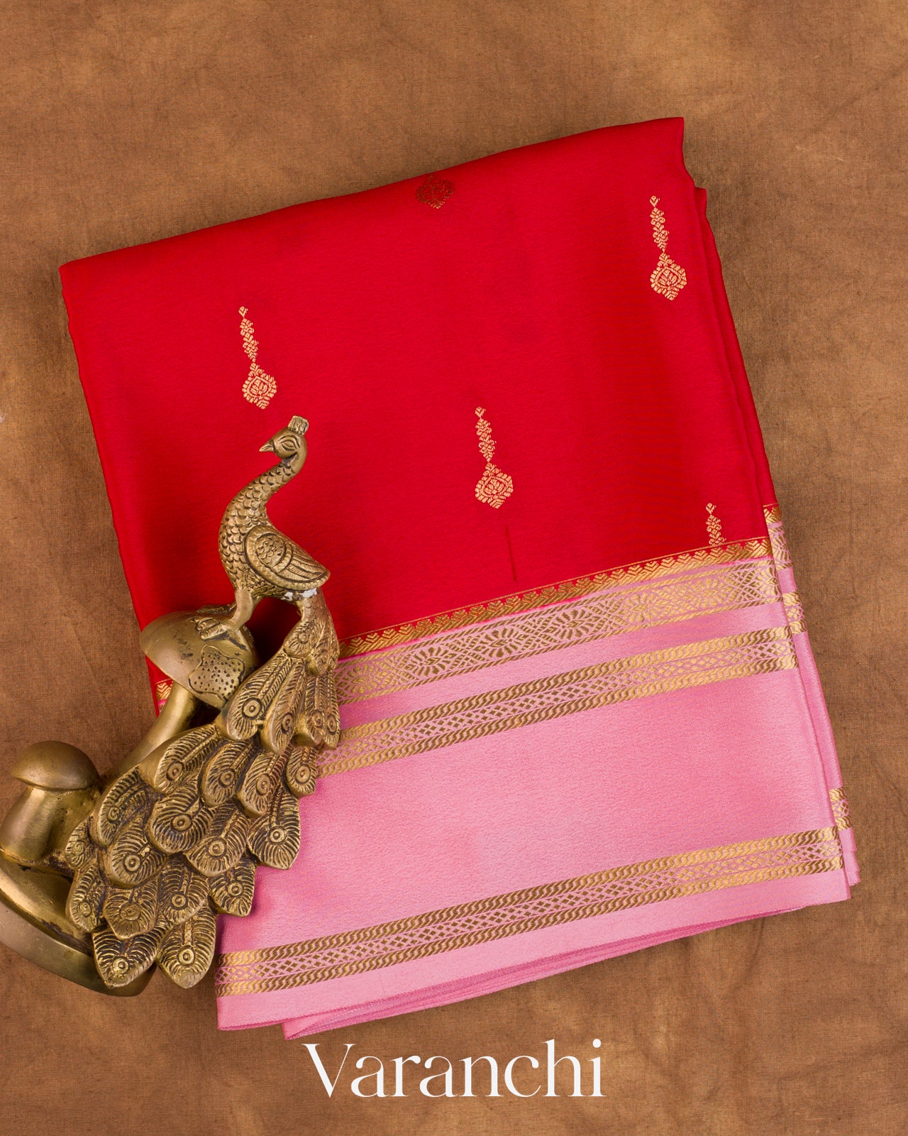 Bright Red Pure Mysore Crepe Silk Saree