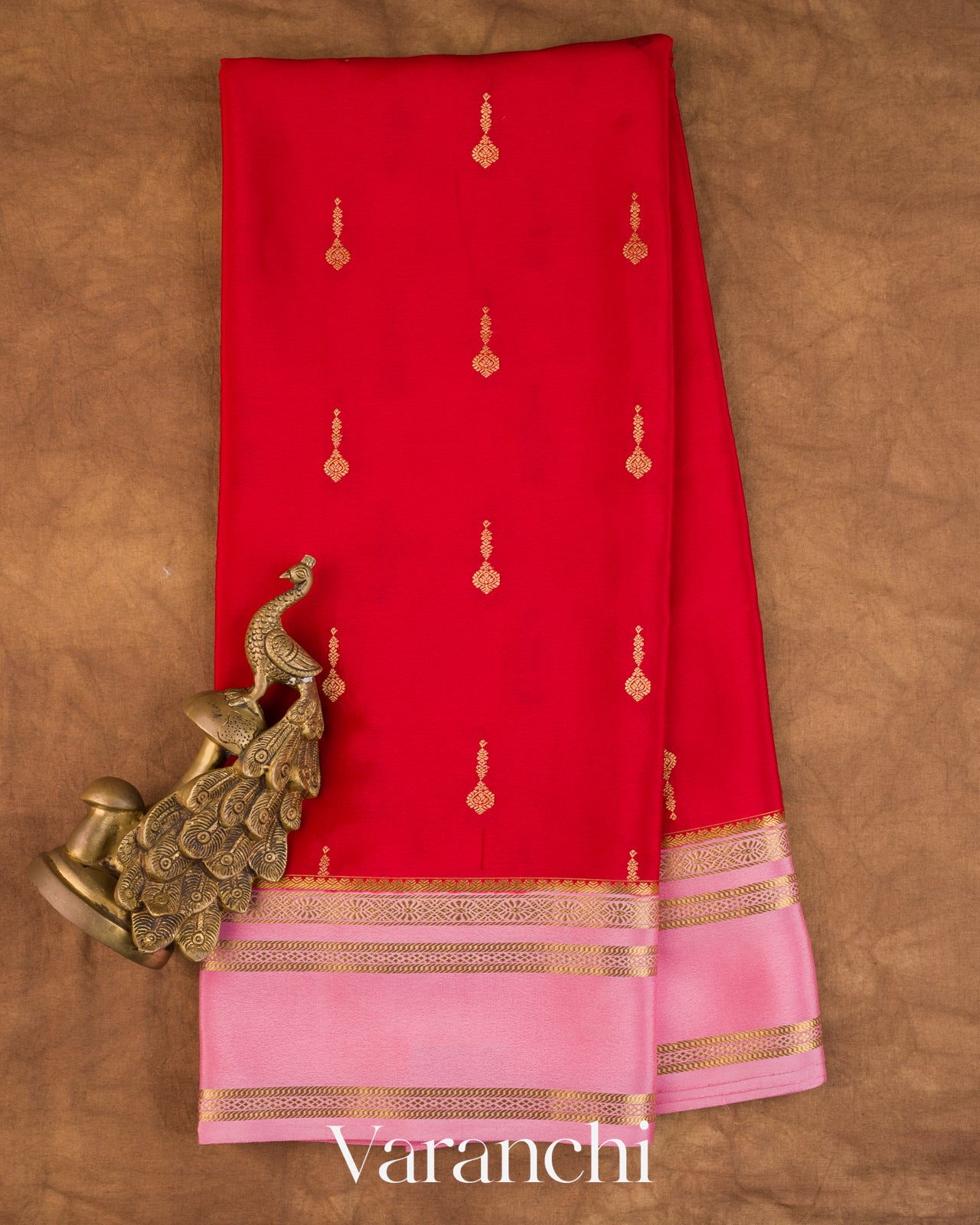 Bright Red Pure Mysore Crepe Silk Saree