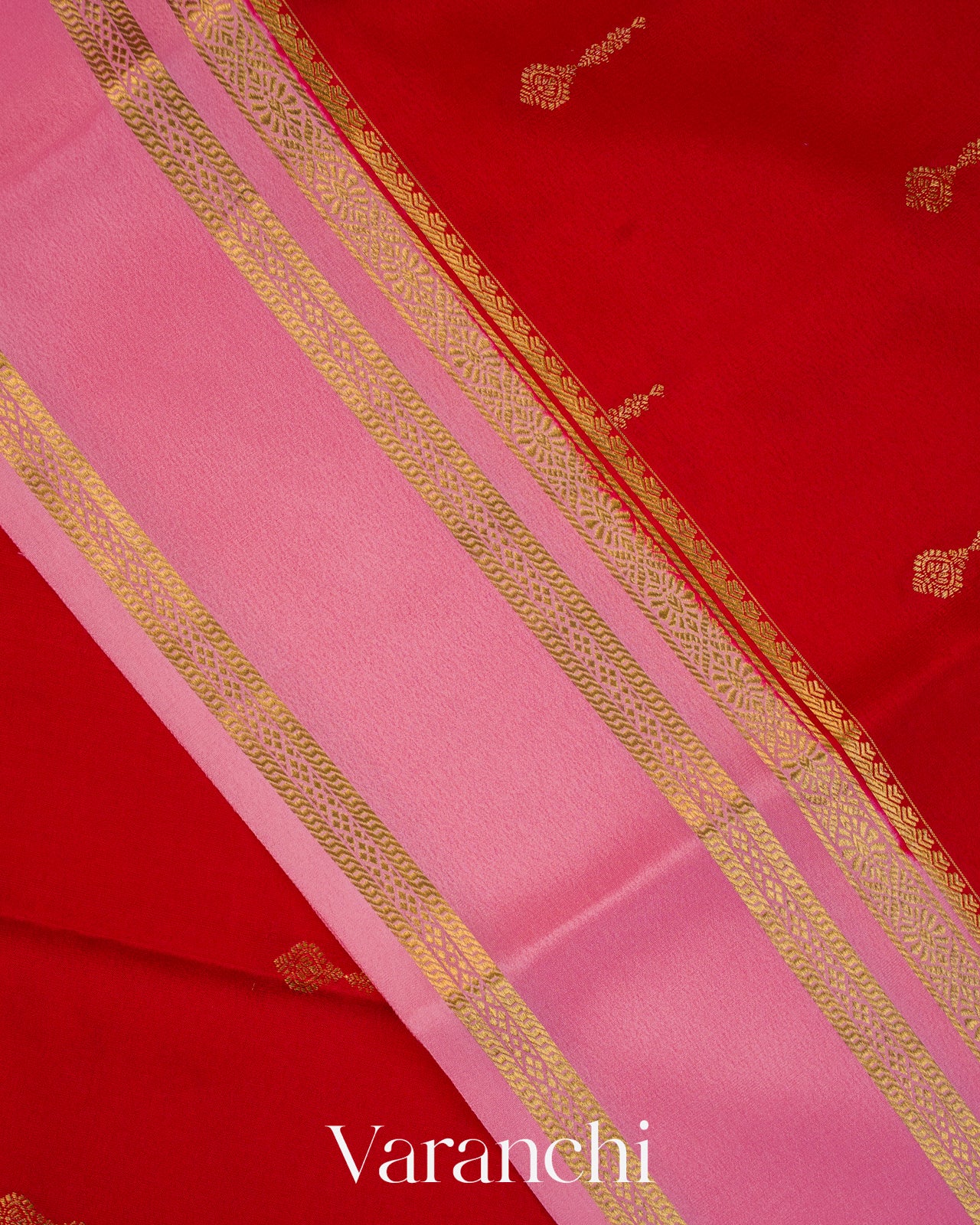 Bright Red Pure Mysore Crepe Silk Saree