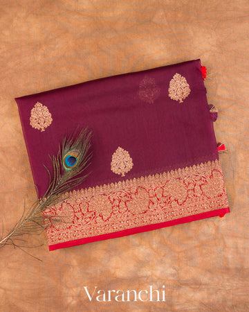 Wine Purple Pure Kora Silk Saree