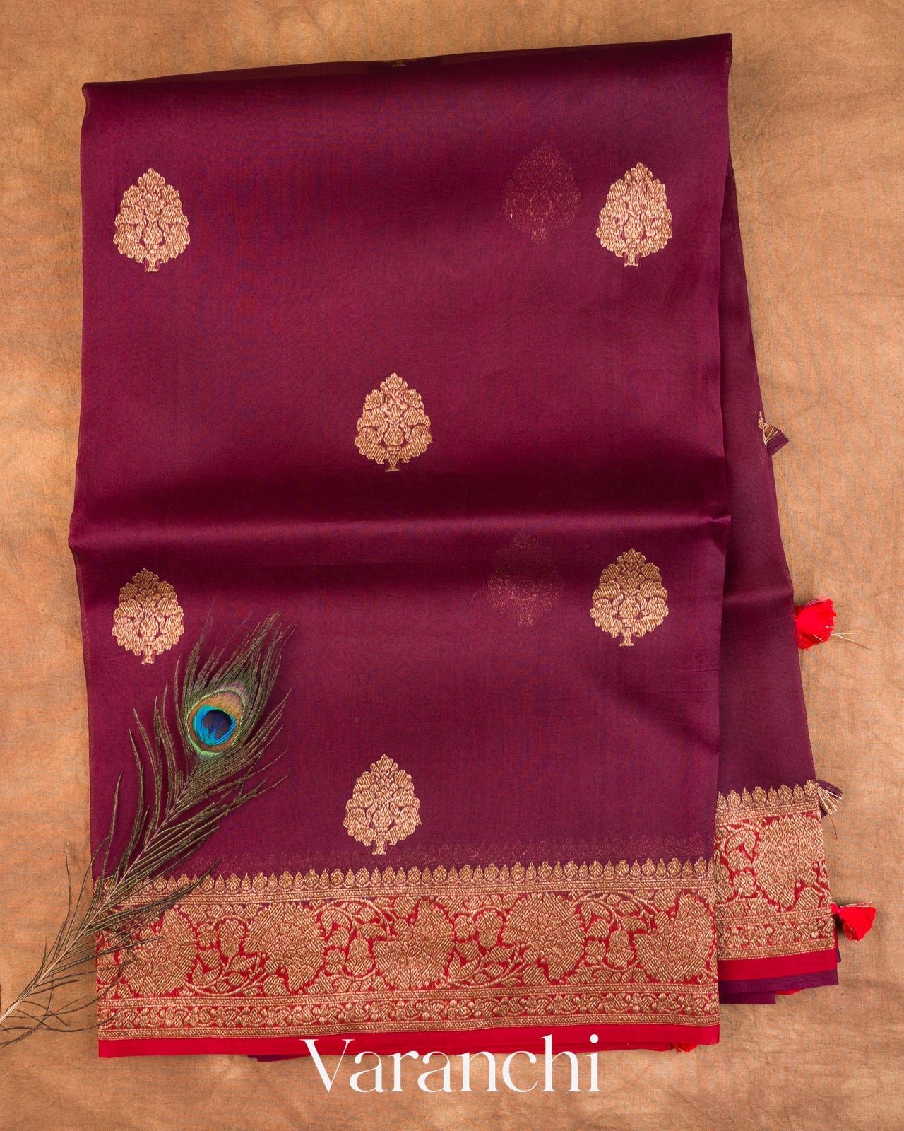 Wine Purple Pure Kora Silk Saree
