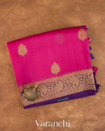 Rani Pink Pure Kora Silk Handloom Saree