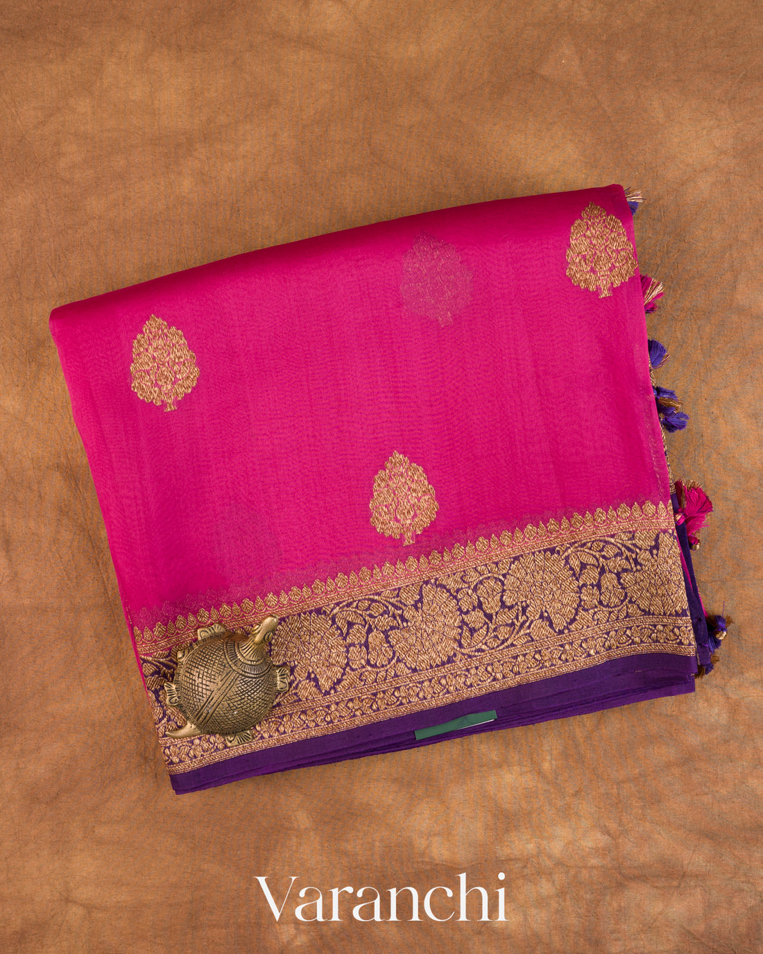 Rani Pink Pure Kora Silk Handloom Saree