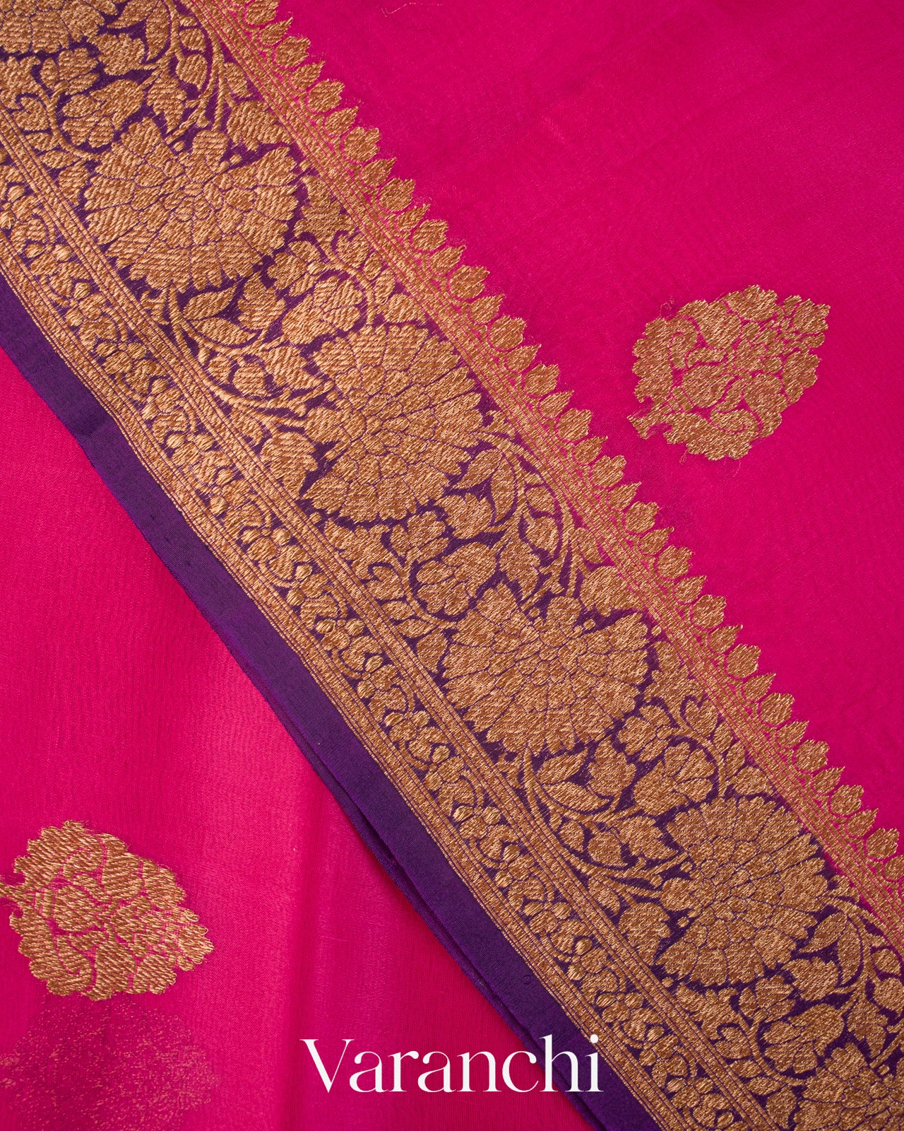 Rani Pink Pure Kora Silk Handloom Saree